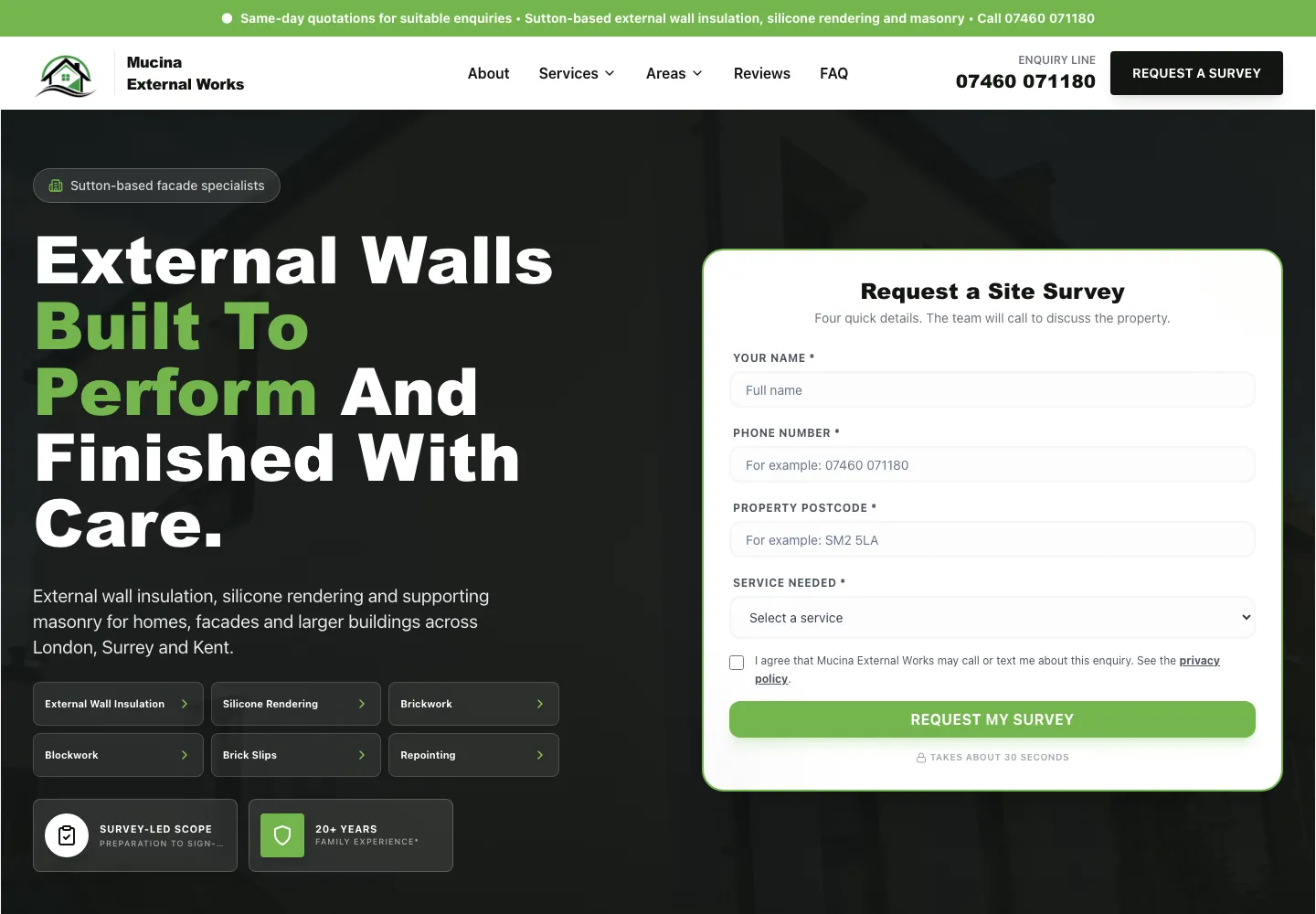 Screenshot of the Mucina External Works website