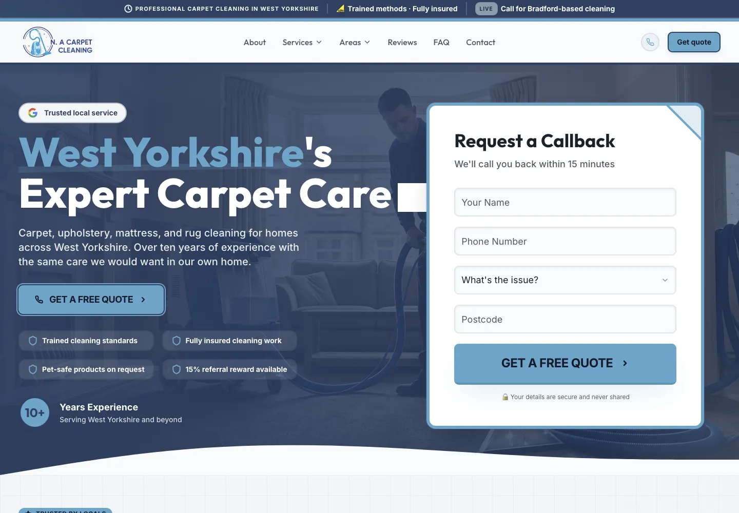 Screenshot of the N.A Carpet Cleaning website