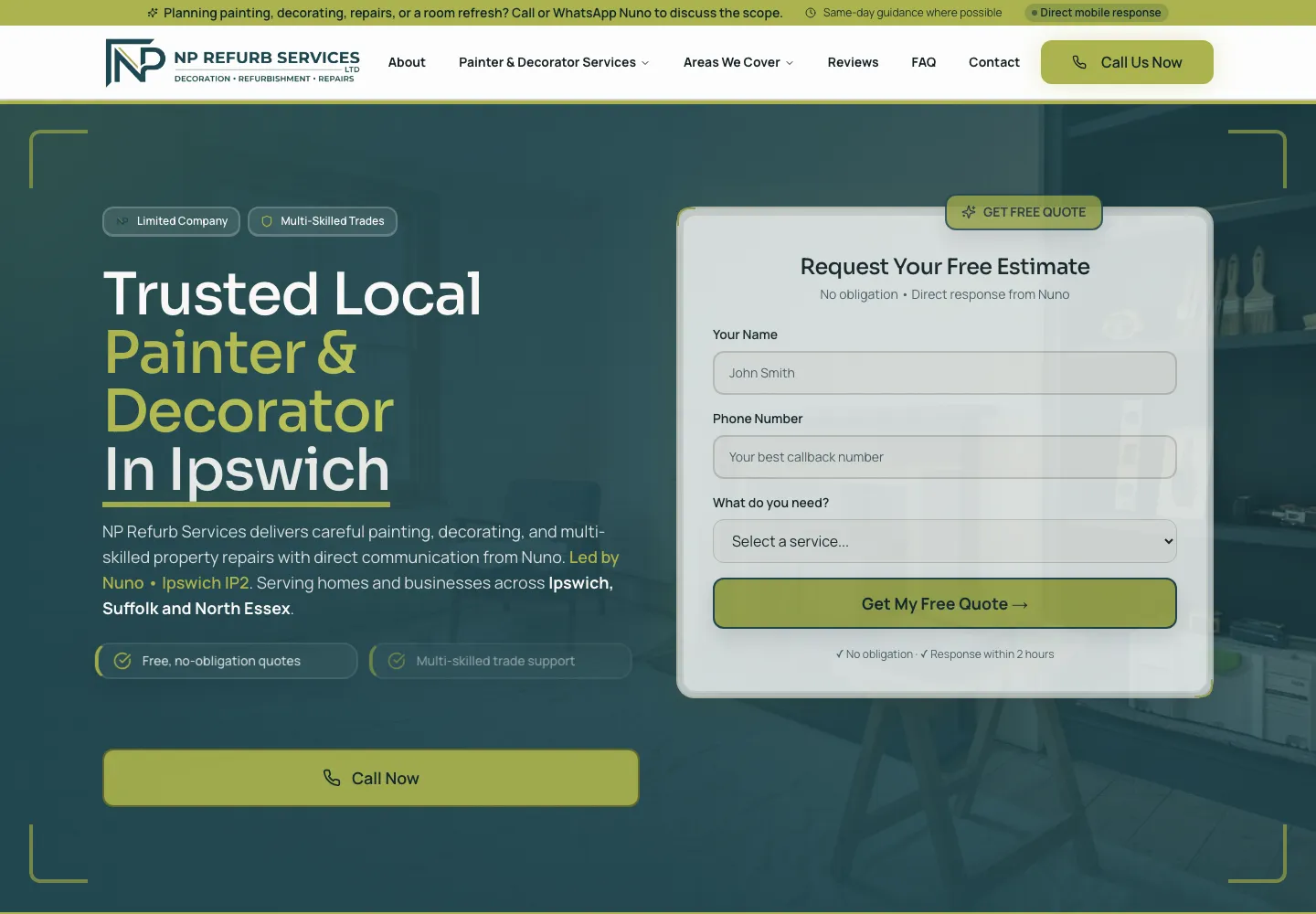 Screenshot of the NP Refurb Services website