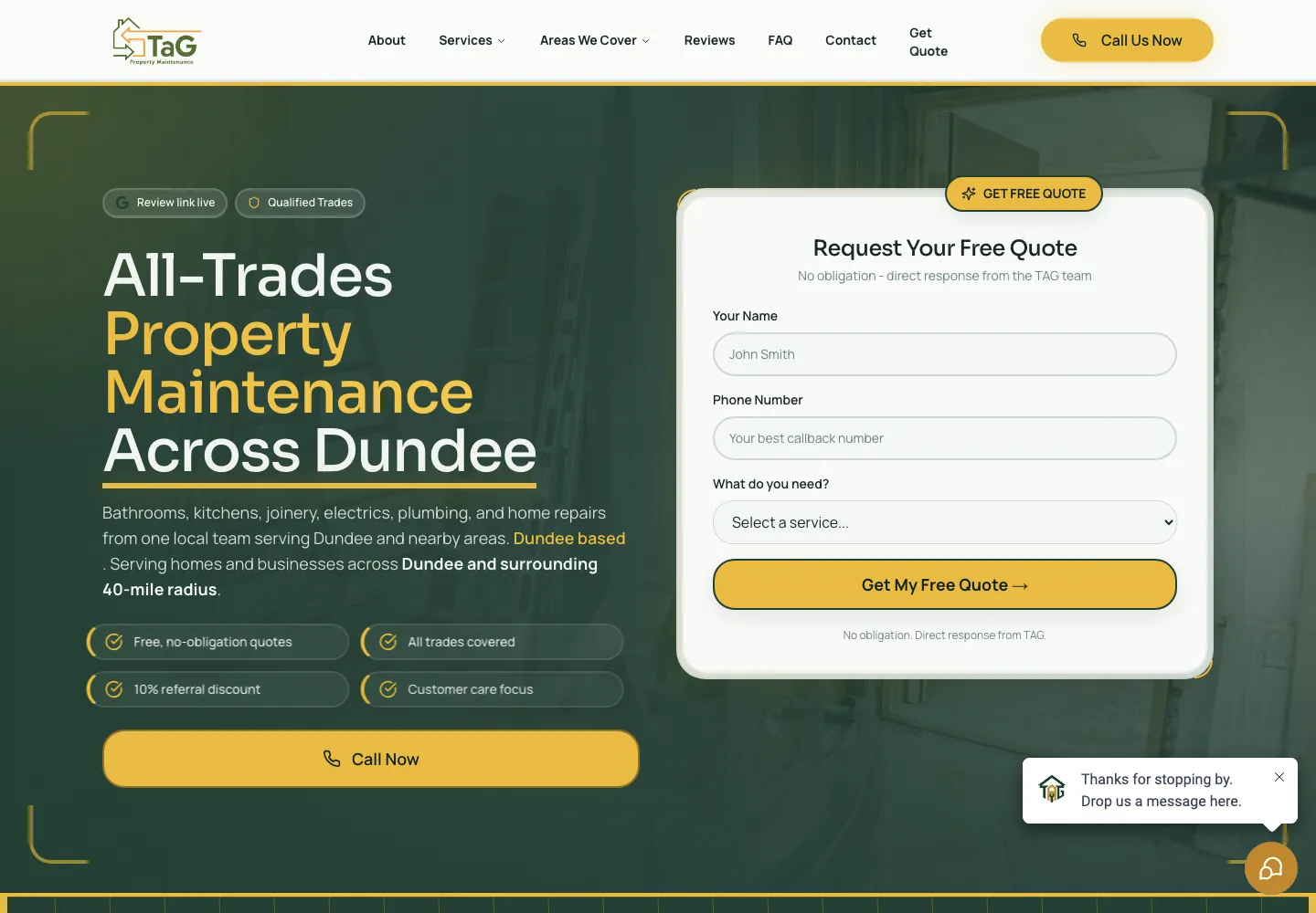 Screenshot of the TAG Property Maintenance website