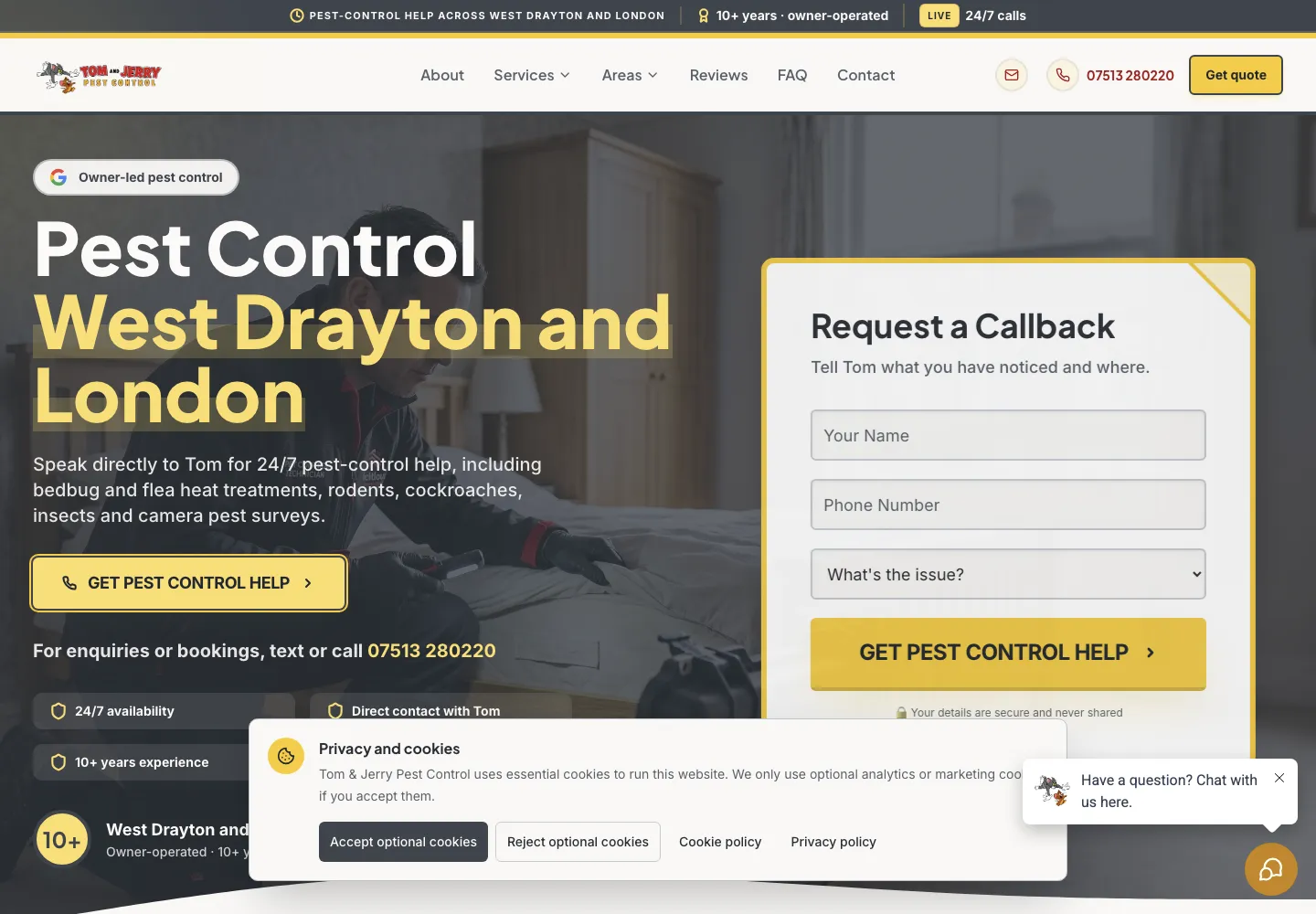Screenshot of the Tom and Jerry Pest Control website